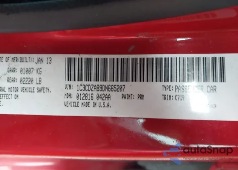 2013 Dodge Avenger Se из США, поврежденный, VIN 1C3CDZAB9DN665207